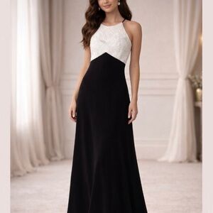 VTG 90s Scott McClintock Dress Gown 8 Black White Embroidered Formal Prom USA